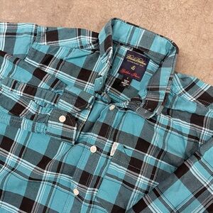 Brooks Brothers Golden Fleece Plaid Button Down Shirt Teal Black Mens L